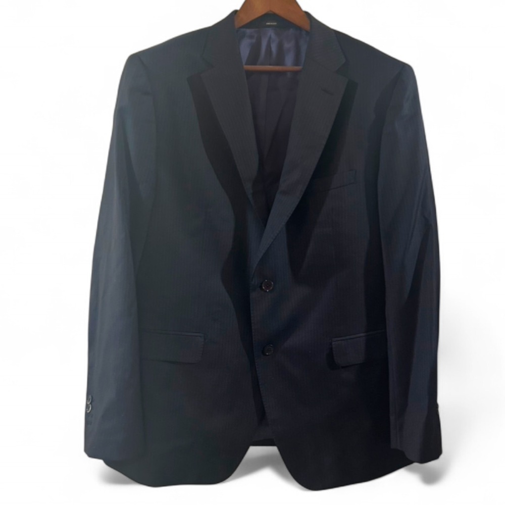 VTG Massimo Dutti NavyBlue Pinstripe Super 130’s Wool Blazer Size US 48Reg